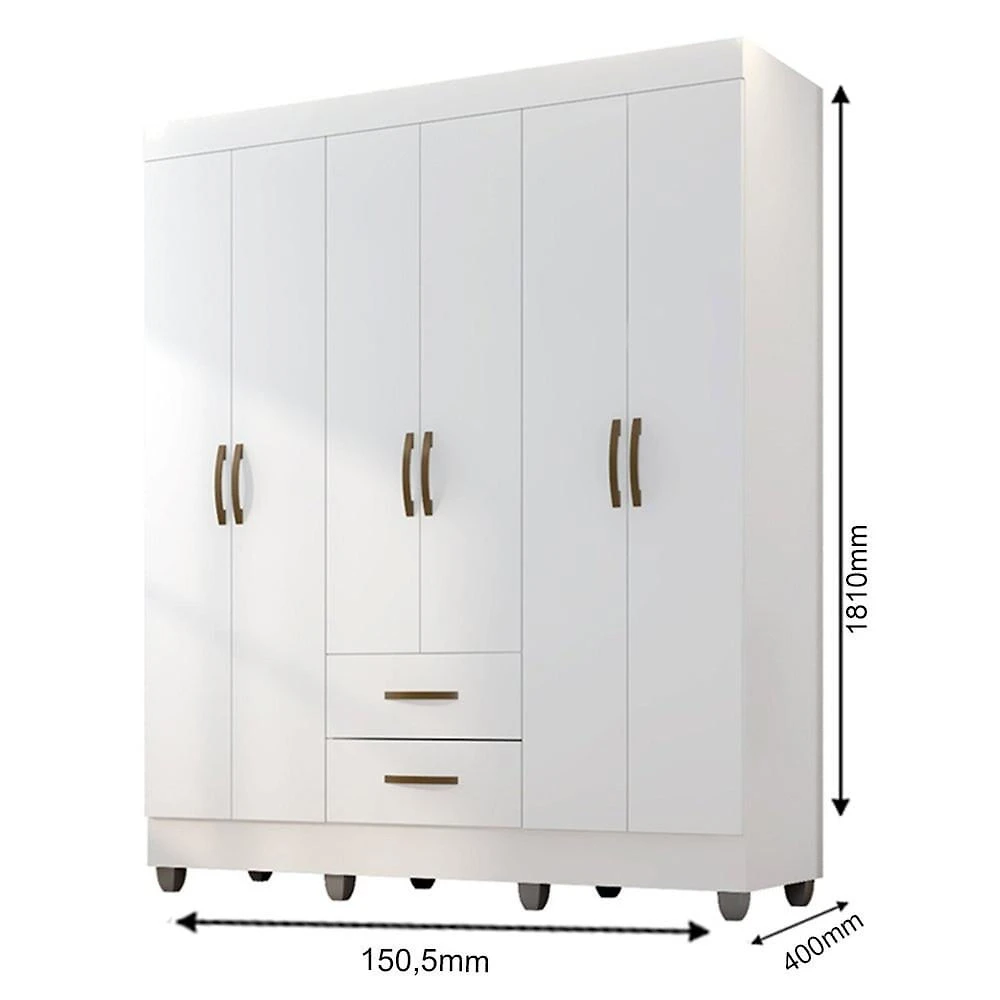 Miniatura Guarda-roupa Casal 6 Portas 2 Gavetas Lite Branco Brilho