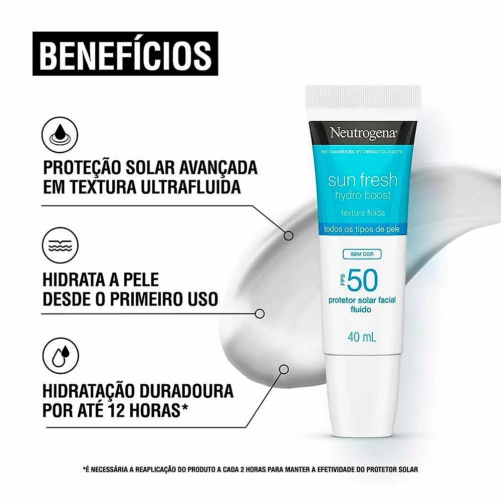 Protetor solar facial neutrogena sun fresh hydro boost fps 50 40ml