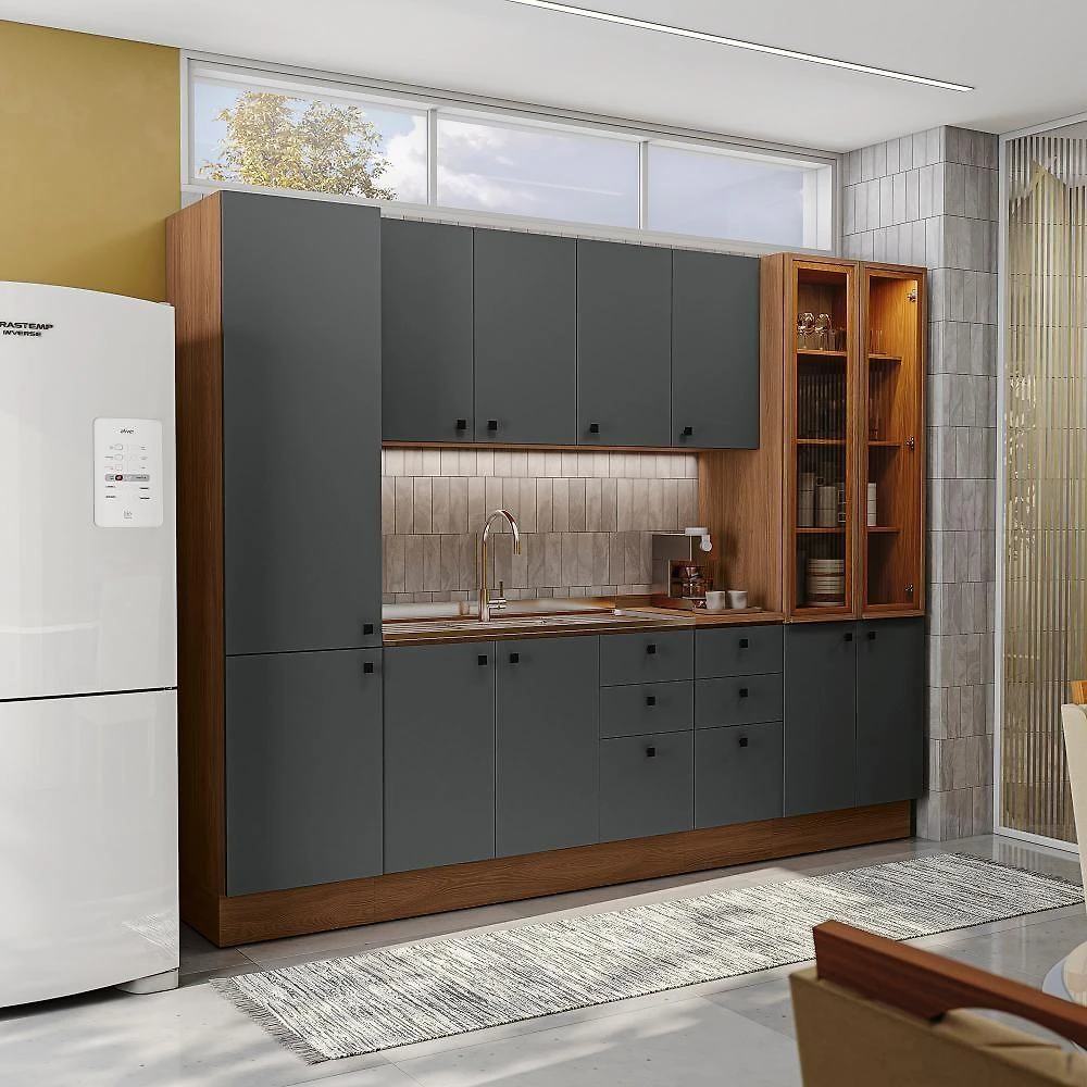 Cozinha Modulada Pixel Kappesberg 100% Mdp Canela-cinza Sagrado 280cm