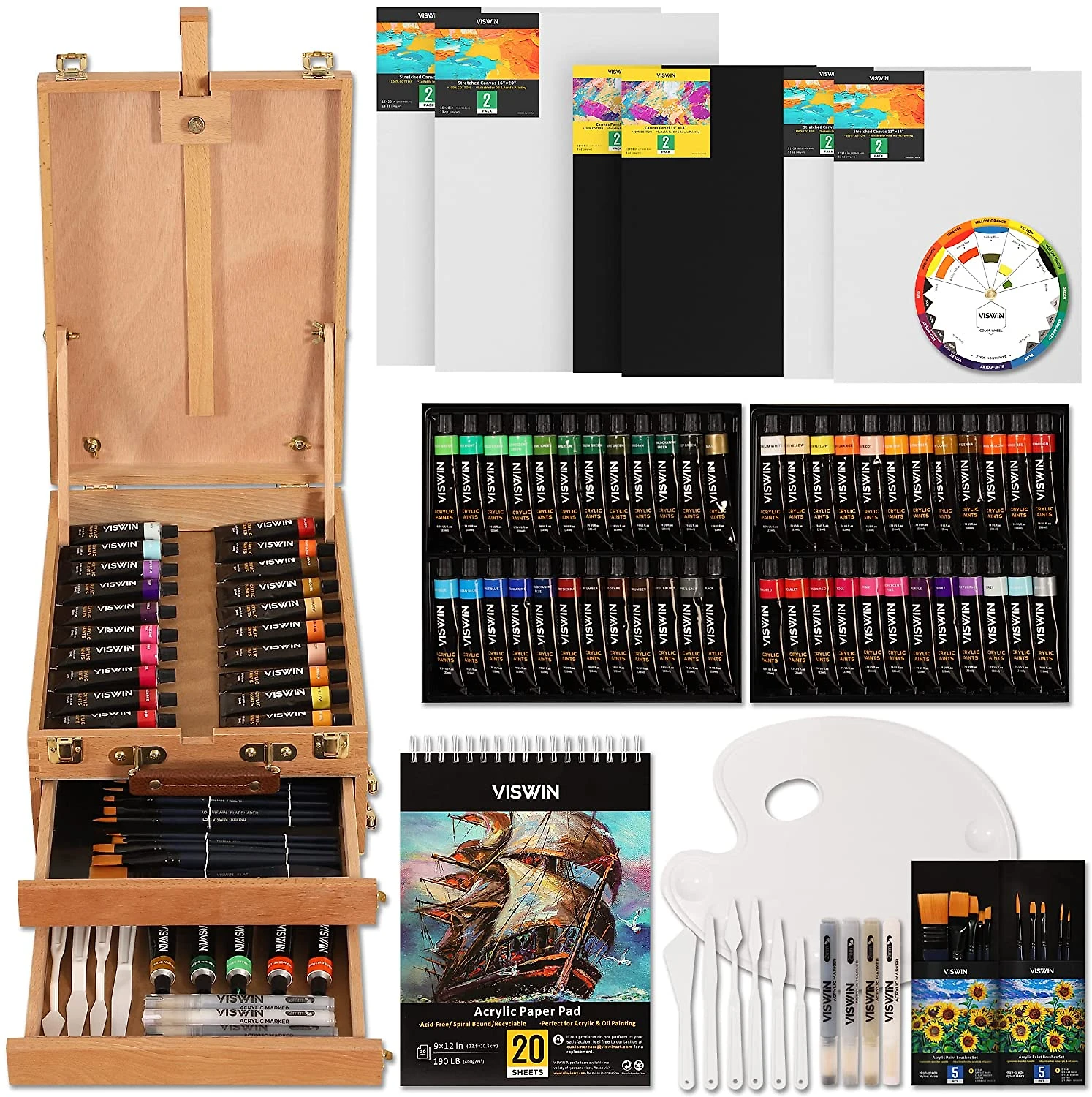 VISWIN Kit de Pintura Conjunto Artístico com 78 Peças Inclui 4