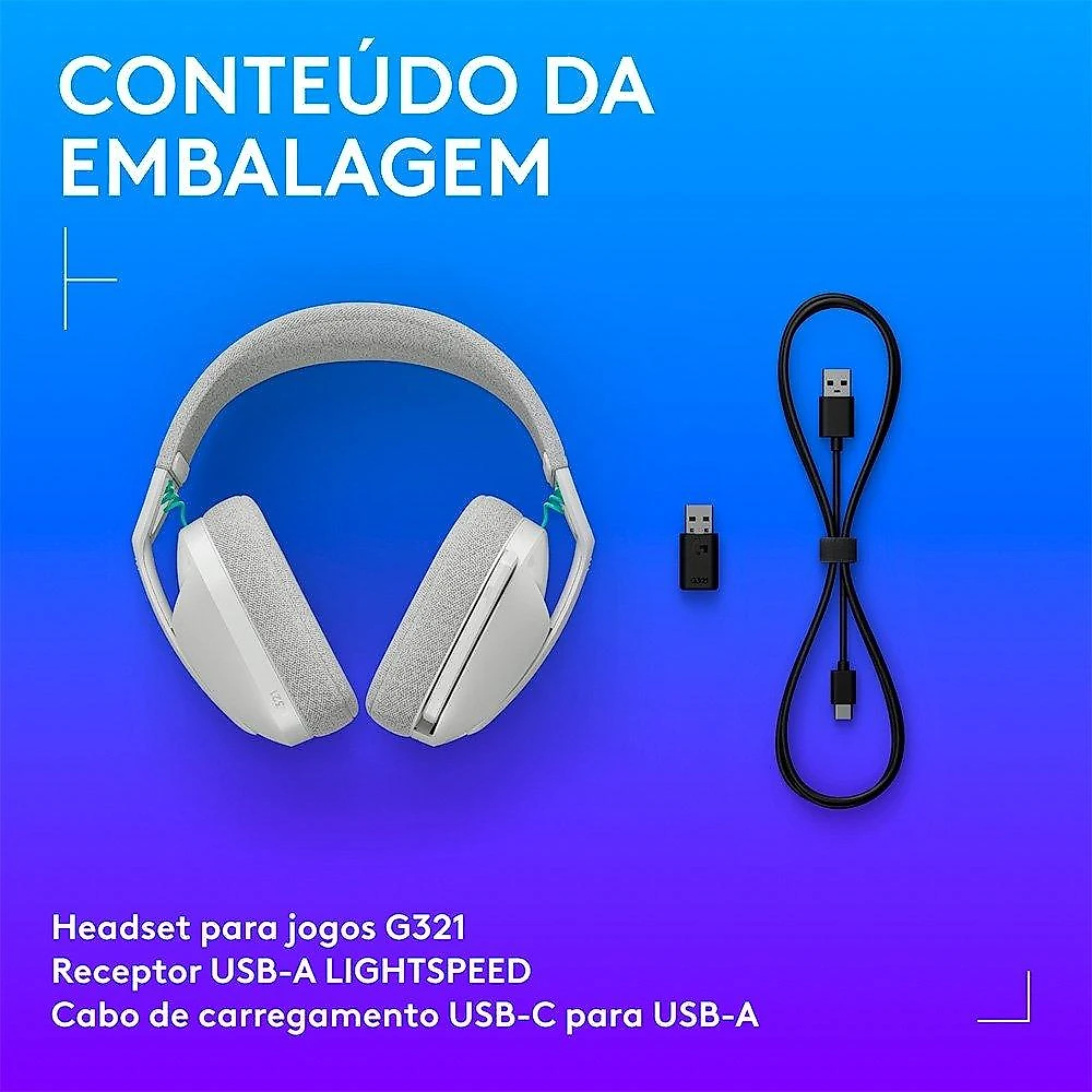 Headset Gamer Sem Fio Logitech G321 LIGHTSPEED, Bluetooth, Compatível com PC, PS4, PS5 e Nintendo Switch, Branco - 981-001568