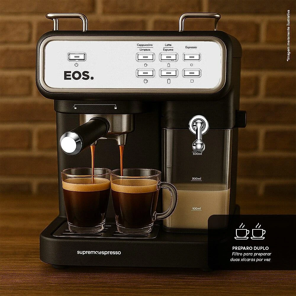 Cafeteira Espresso 3 em 1 EOS Prepara Espresso, Latte e Cappuccino com 20 Bar de Pressão Inox ECF07EC 220V