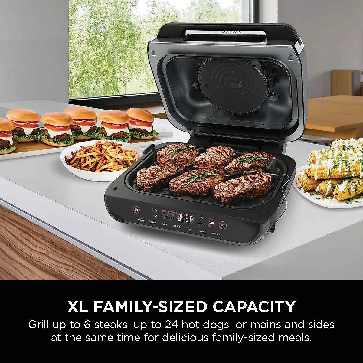 Ninja FG551 Foodi Smart XL 6 em 1 churrasqueira interna com 4 quart de fritadeira de ar para assar desidratar grelhar