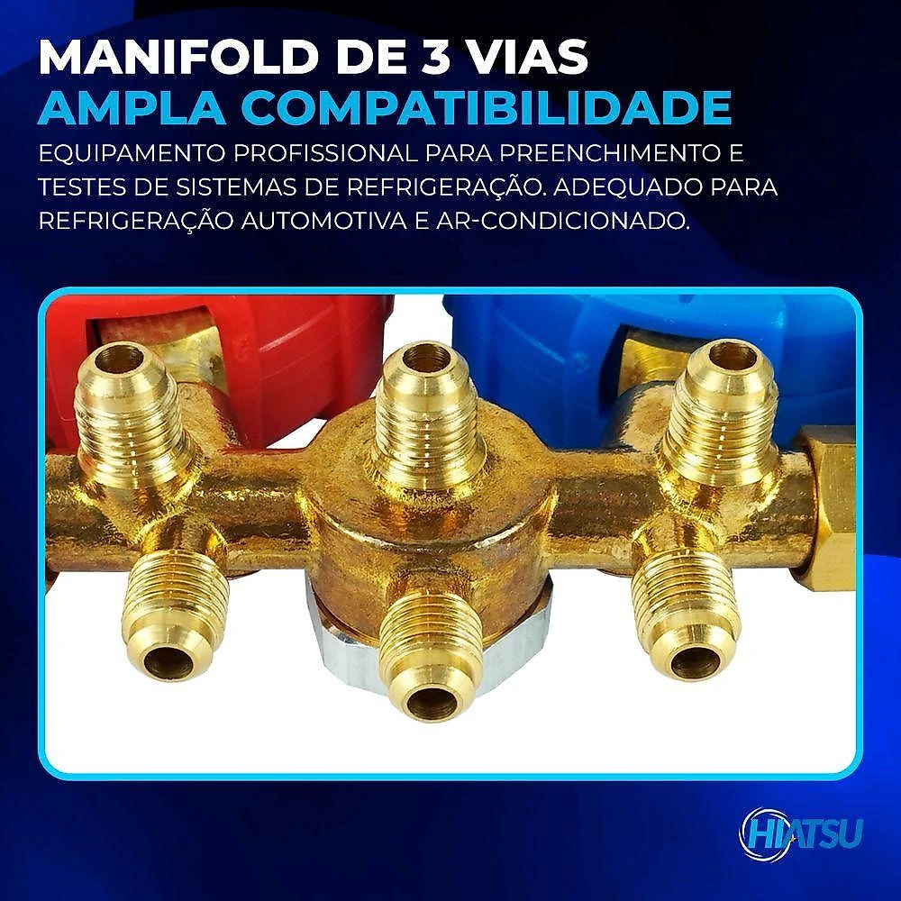 Manifold Premium Gás R22 R32 R134a E R410a Com Mangueiras 1,50m E Adaptadores Mph-332 Hiatsu