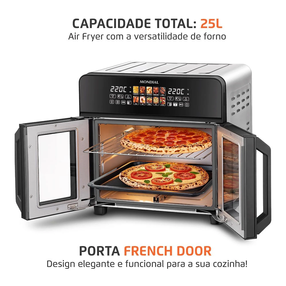 Miniatura Air Fryer Forno 25L French Door Mondial Preto/Inox 2000W - AFDO-25L-FD 127V