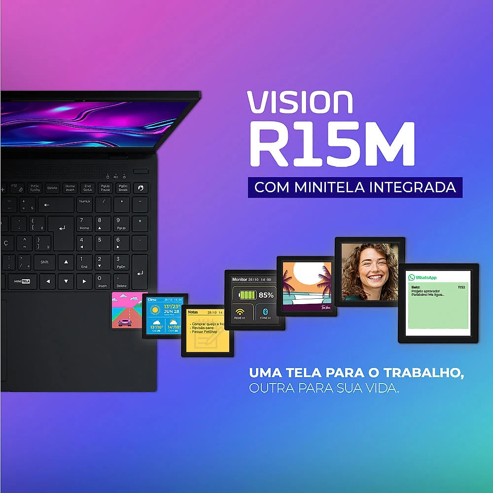 Notebook Positivo Vision R15M AMD® Ryzen 5-5625U Linux 16GB RAM 512GB SSD Wi-Fi 6 15” Full HD IPS Minitela - Preto