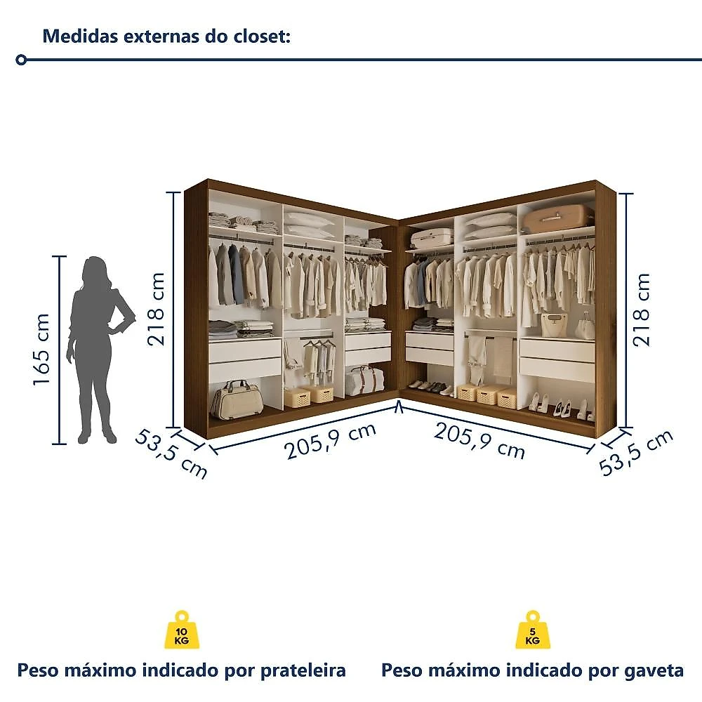 Closet Casal sem Portas 8 Gavetas Paris Duo Premium Freijó