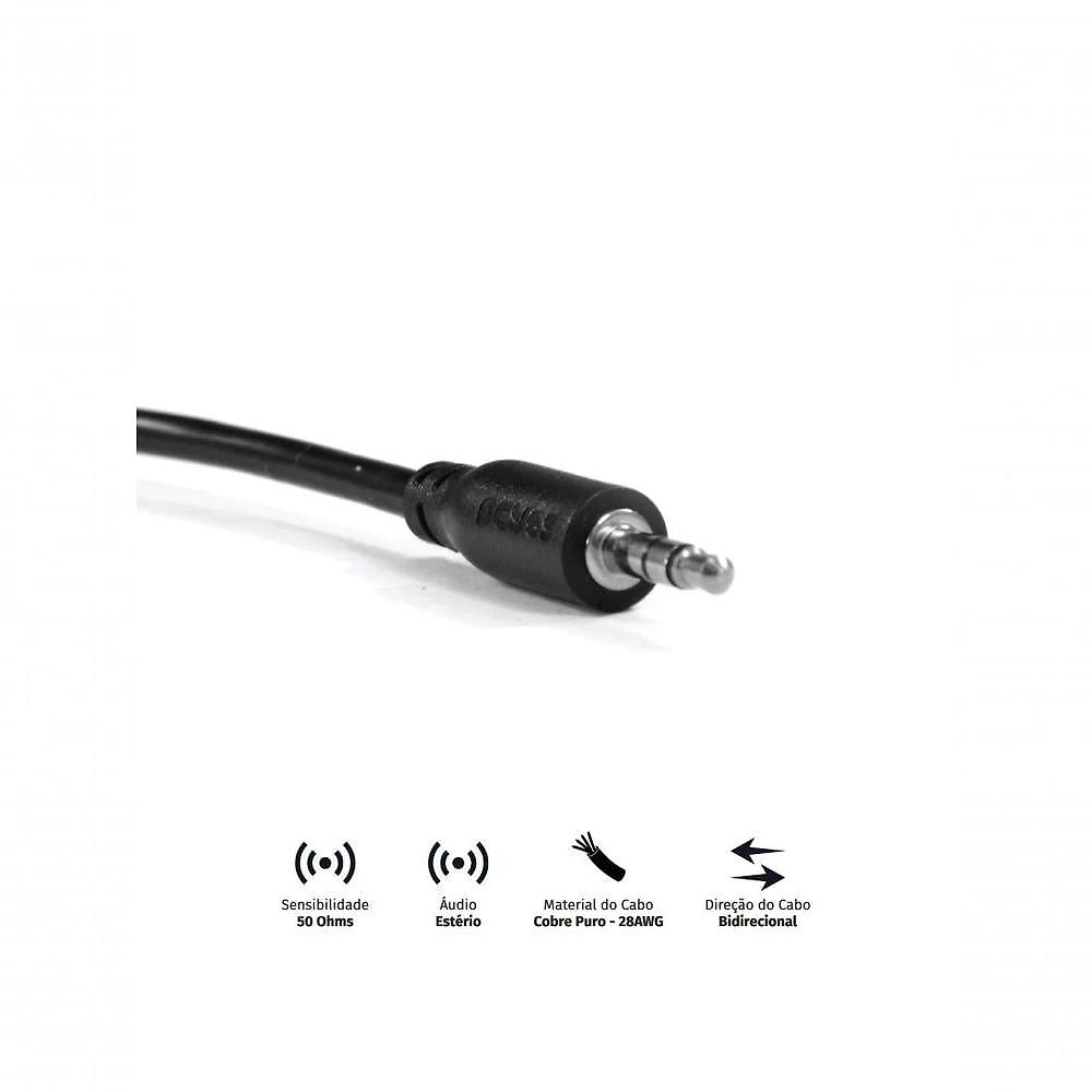 Cabo P2 3.5mm Macho-Macho Pcyes Estereo Cobre Puro 28AWG 2m Conexao Audio