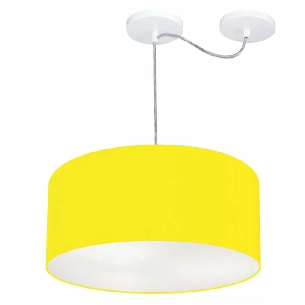 Lustre Pendente Cilíndrico Com Desvio De Centro Md-4147 Cúpula 50x25cm Amarelo - Bivolt