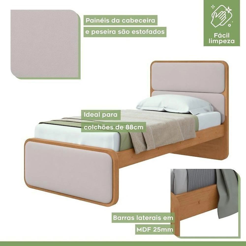 Quarto Infantil com 2 Camas de Solteiro Loop e 1 Cômoda Maggiore Quarto Infantil com 2 Camas de Solteiro Loop e 1 Mesa de Cabeceira Maggiore Amêndoa Clean / Off White