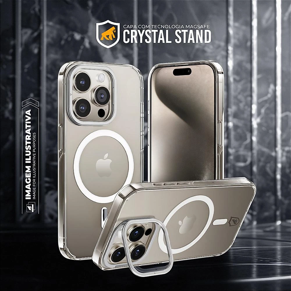 Capa para iPhone 17 - MagSafe Crystal Armor Stand - NÃO AMARELA - Gshield