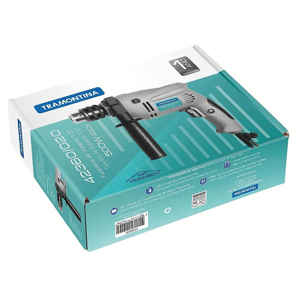 Furadeira de impacto 500w 1/2" com empunhadura auxiliar 220v - tramontina 220v