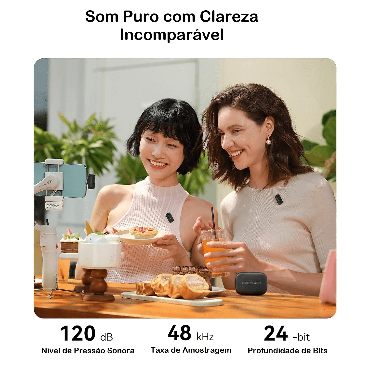 Sistema Microfone Duplo Hollyland LARK A1 Combo Wireless 2 Pessoas Smartphones USB-C e Lightning