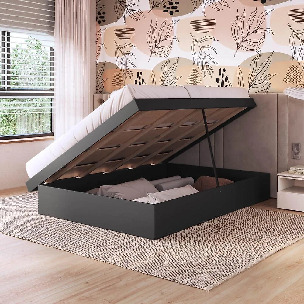 Cama Box Queen Flutuante com Box Baú Grafite 162,5cm X 202cm