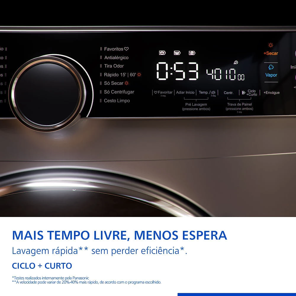 Lava e Seca Panasonic 13kg/8kg Max Wash Função Vapor+ Antialérgico - NA-S26MK1LB NA-S26MK1LBR
