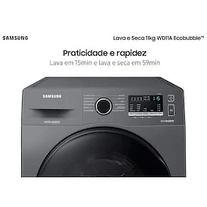 Miniatura Lava e Seca Samsung WD11A 3 em 1 Inox Look com Ecobubble e Lavagem a Seco WD11A4453BX – 11 kg 110V
