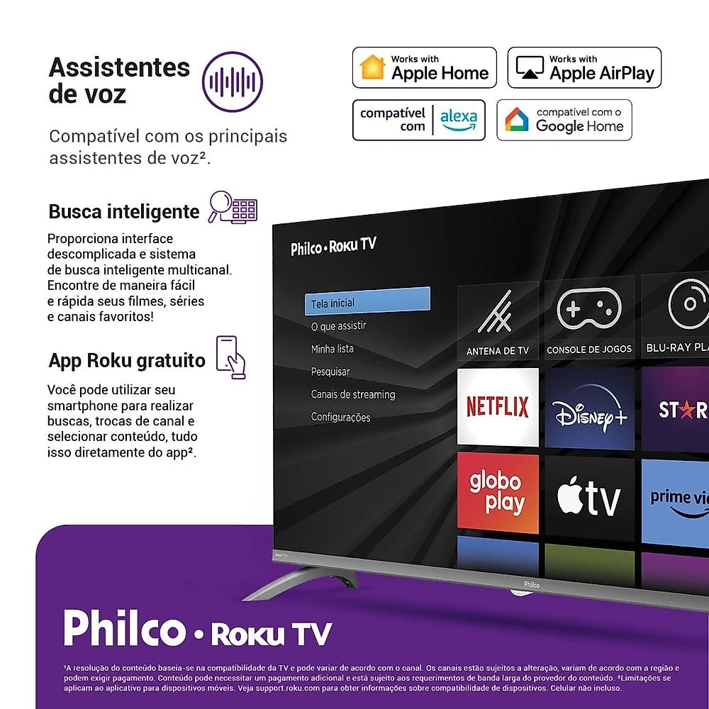 Smart tv 32” philco led hd p32cra roku tv hdr dolby audio wi-fi dual band hdmi usb