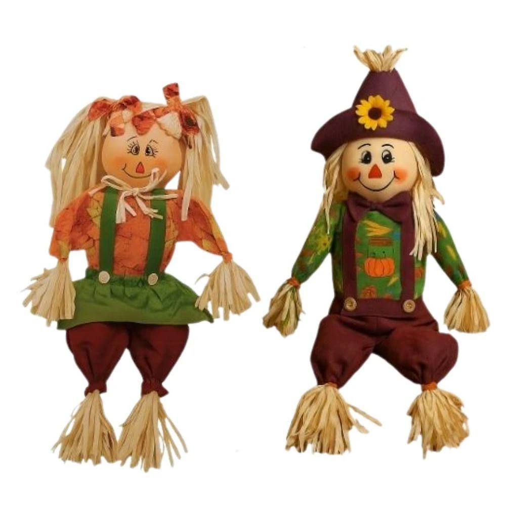 Espantalho Sentado Decorativo Junino de Palha e Madeira 60cm Extra Festas
