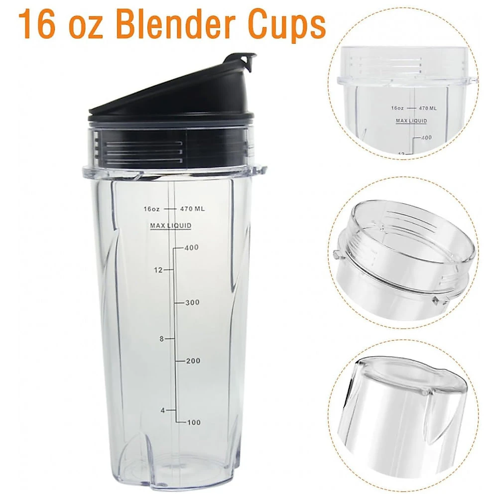 Atuwebo Copos de Reposição 470ml para Liquidificador Ninja QB3001SS e Modelos Compatíveis - Kit 2 Unidades com Tampas Vedantes
