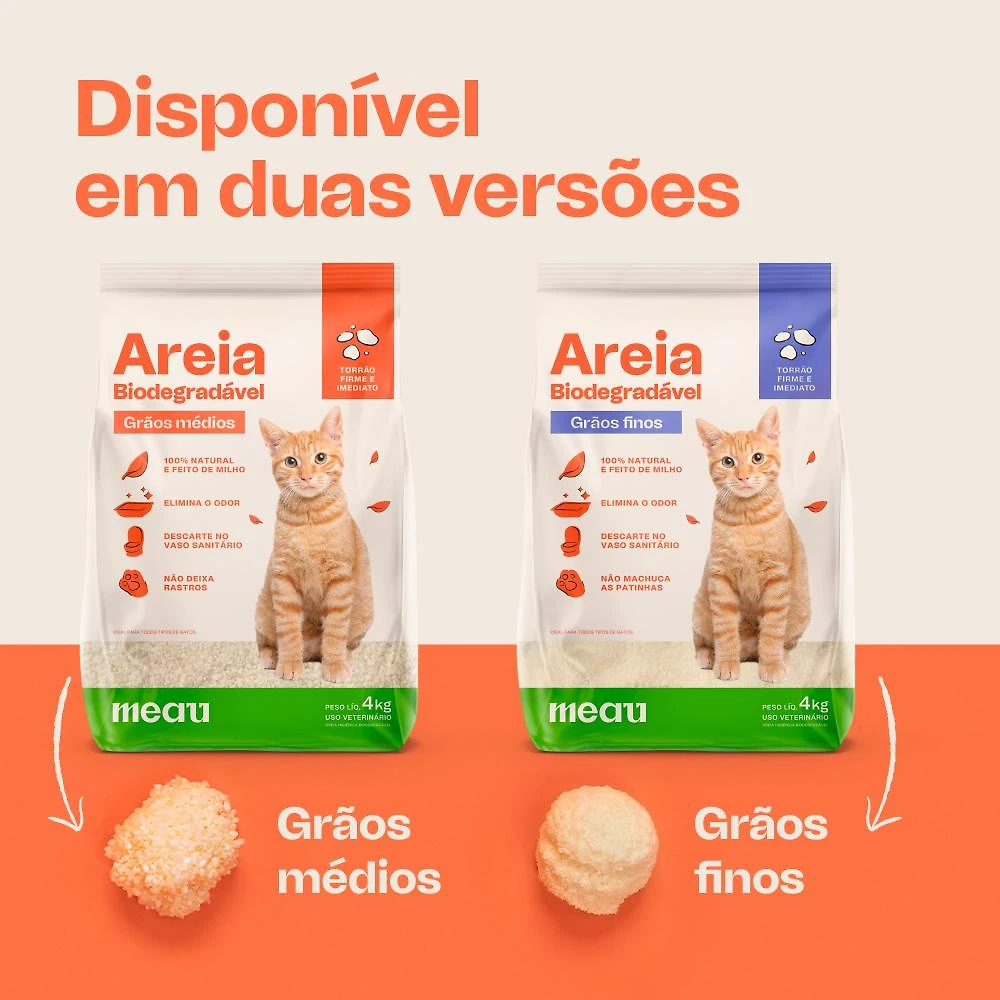 Areia Higiênica Meau Biodegradável Grãos Médios para Gatos - 8 Kg