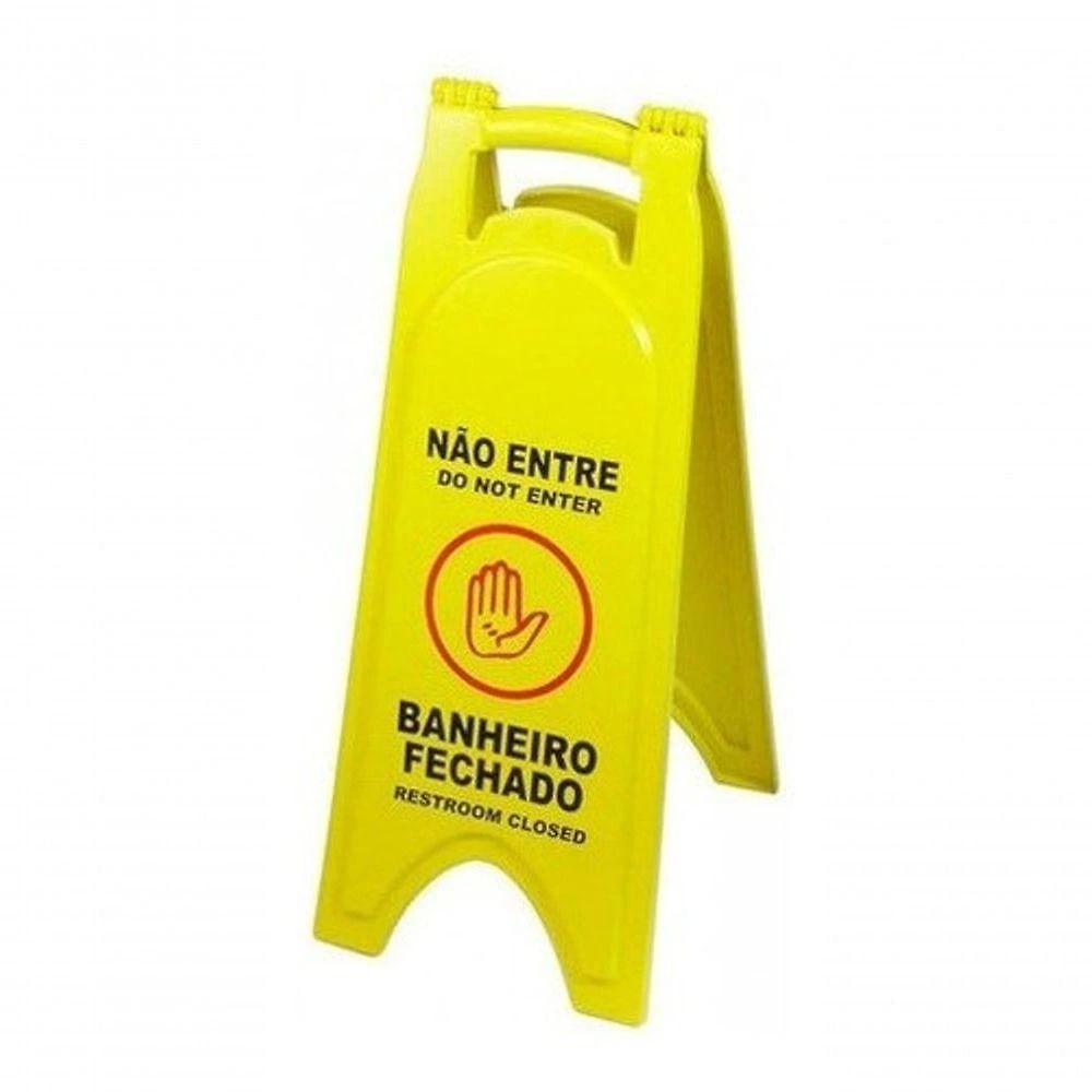 Placa Sinalizadora Banheiro Fechado com Dizeres em Português e Inglês Preto Higipack
