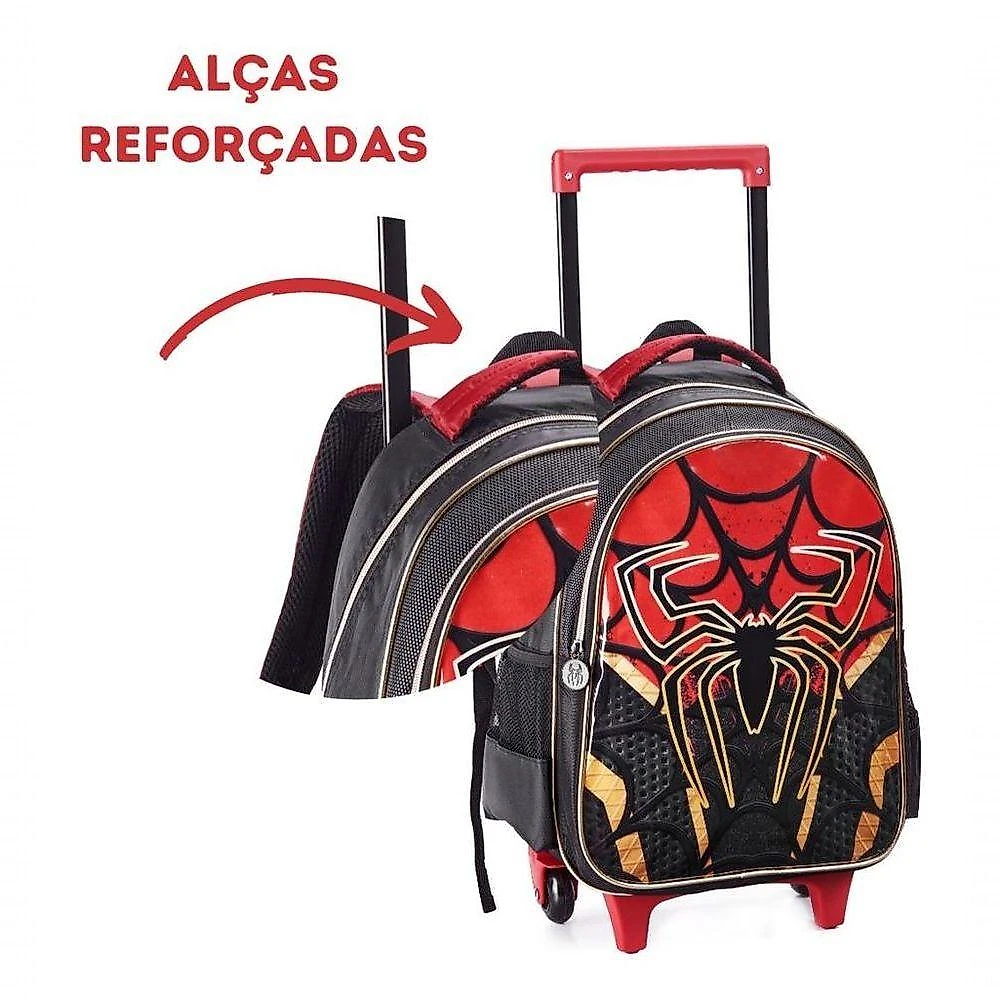 Mochila Rodinha Homem Dark Spider Aranha Estojo Lancheira