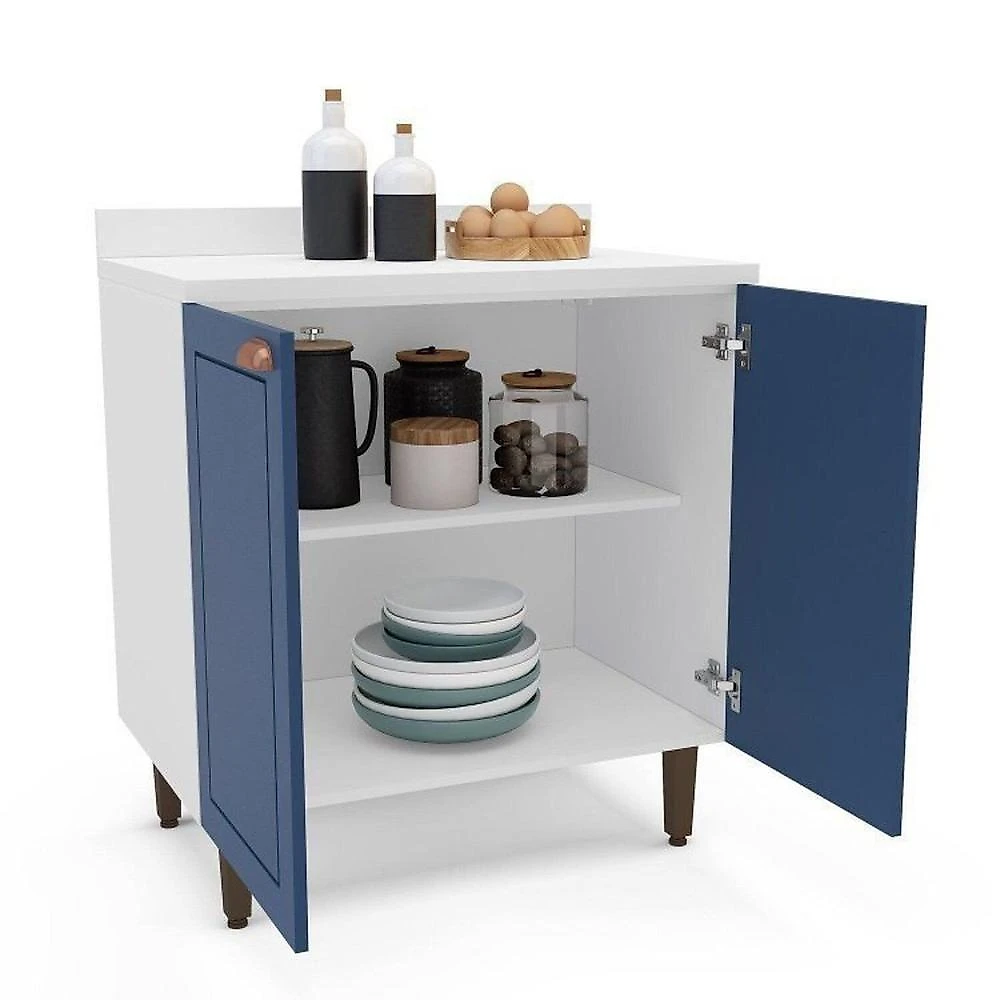Cozinha 2 Peças Balcão e Aéreo 80 cm Pérola Yescasa Azul