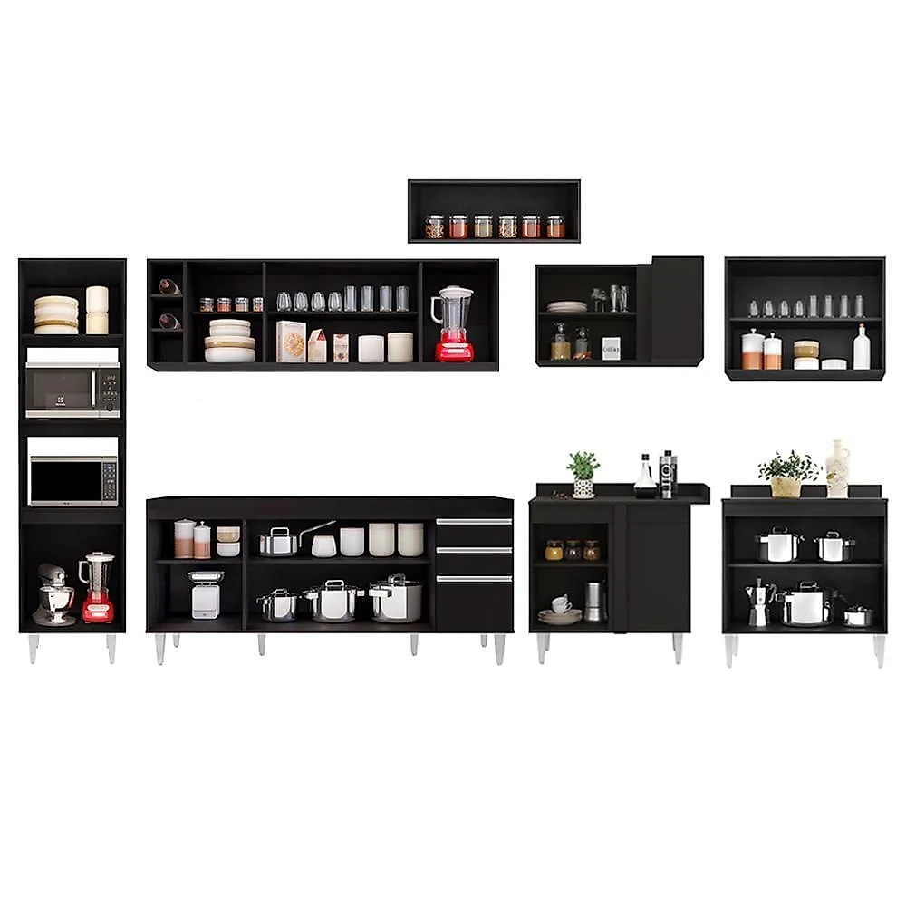 Armário De Cozinha Modulada De Canto 9 Peças Cp04 Balcão Preto - Lumil