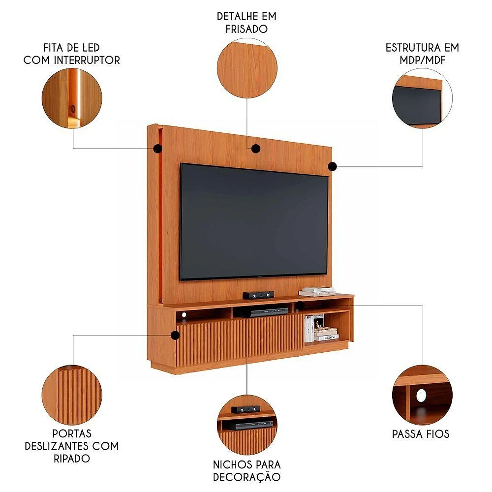 Miniatura Estante Painel Tv 75 Pol Com Led 200cm Mafra Freijó C05 Mpozenato