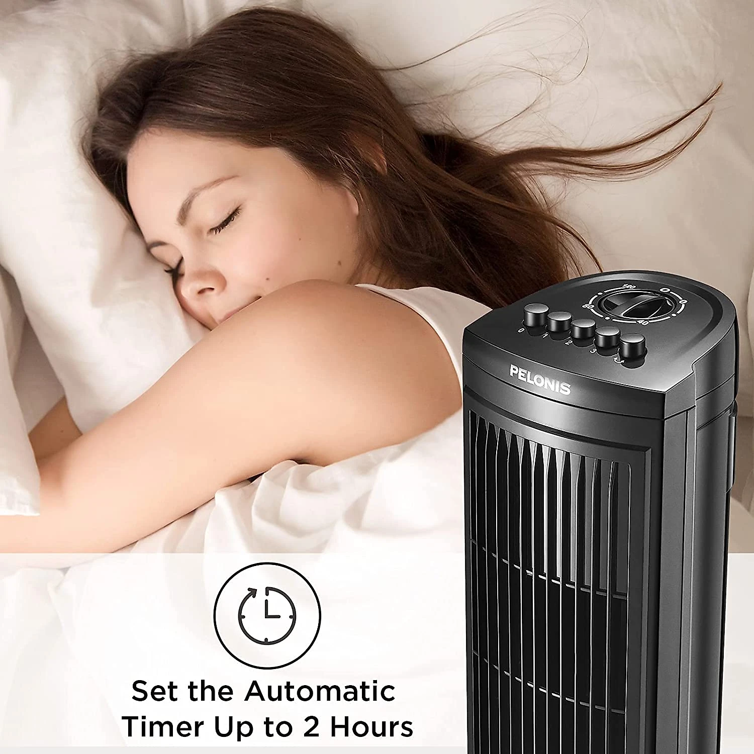 PELONIS 30 Inch Oscillating Tower Fan with 3 Speed Settings and Autooff Timer Standing Fan PFT28A2BBB Black