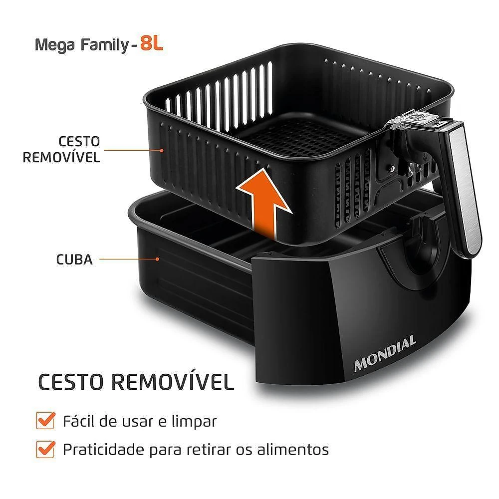 Fritadeira Sem óleo Air Fryer 8l Mondial Preto - Afn-80-fb Air Fryer Afn-80-fb 220v/60hz