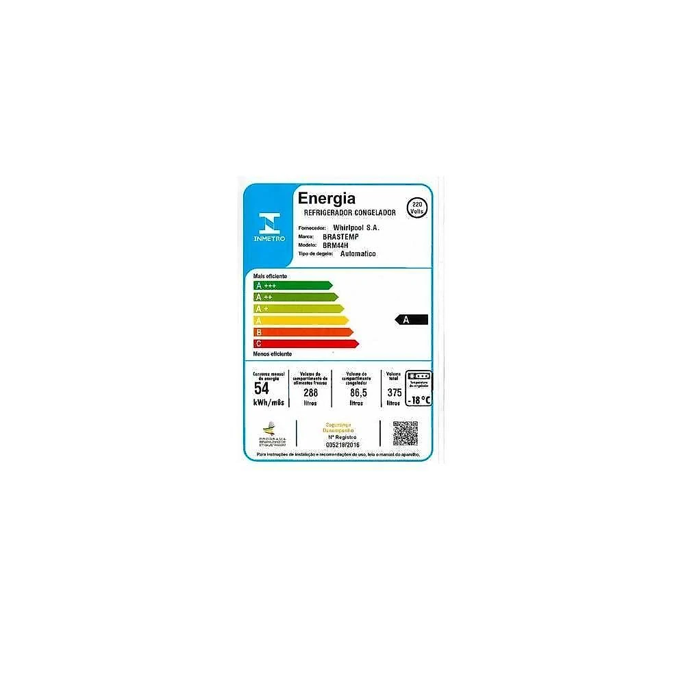 Refrigerador brastemp 2 portas branco 375l ff 220v brm44hb