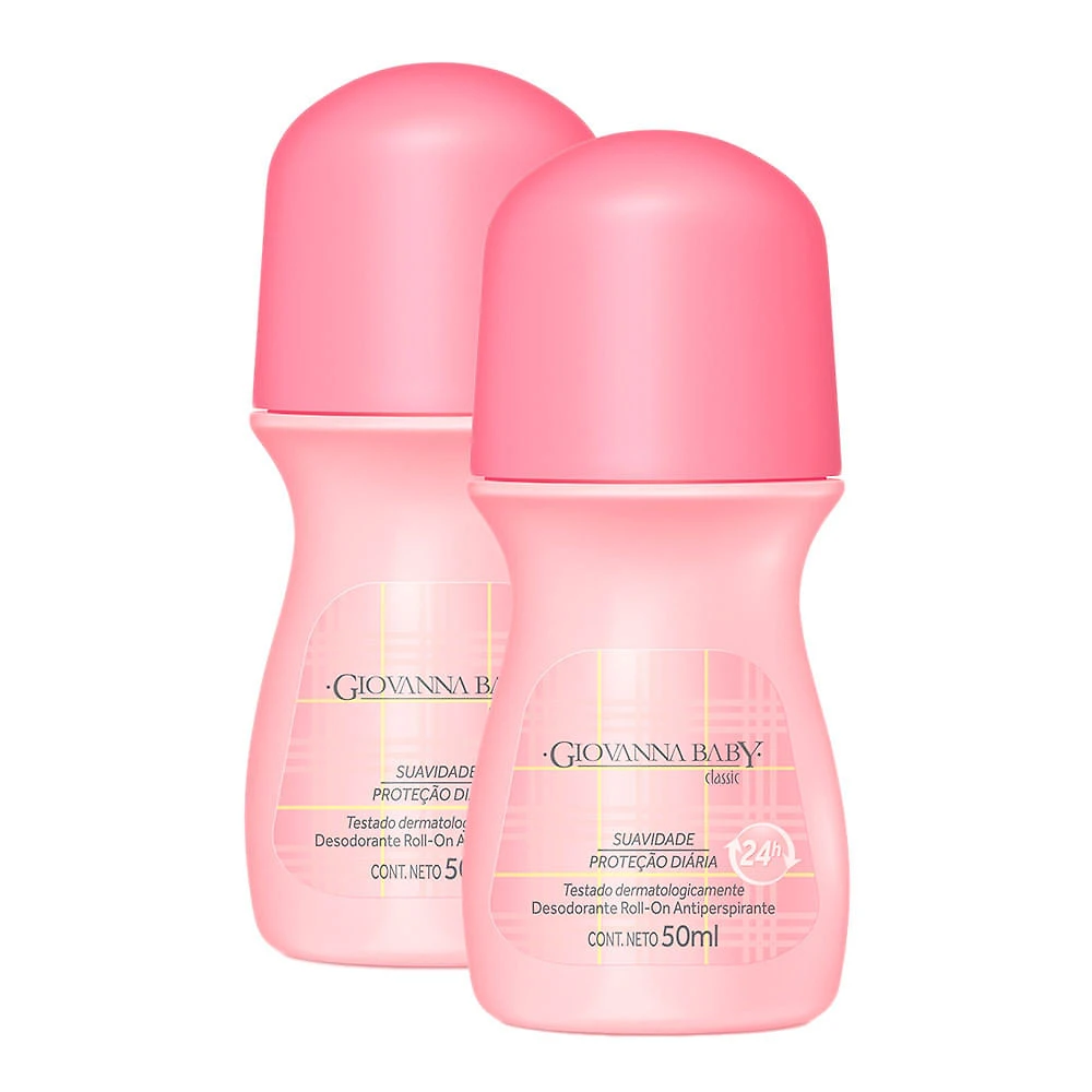 Kit 2 Desodorante Giovanna Baby Classic Rosa Roll-on Antiperspirante 24h 50ml