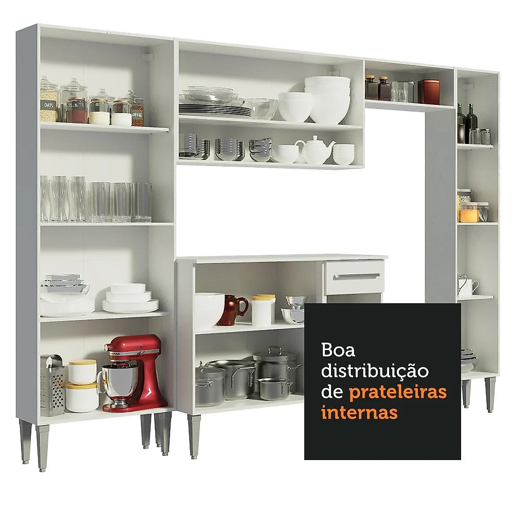 Cozinha Completa Madesa Emilly Hit com Armário e Balcão - Branco Branco