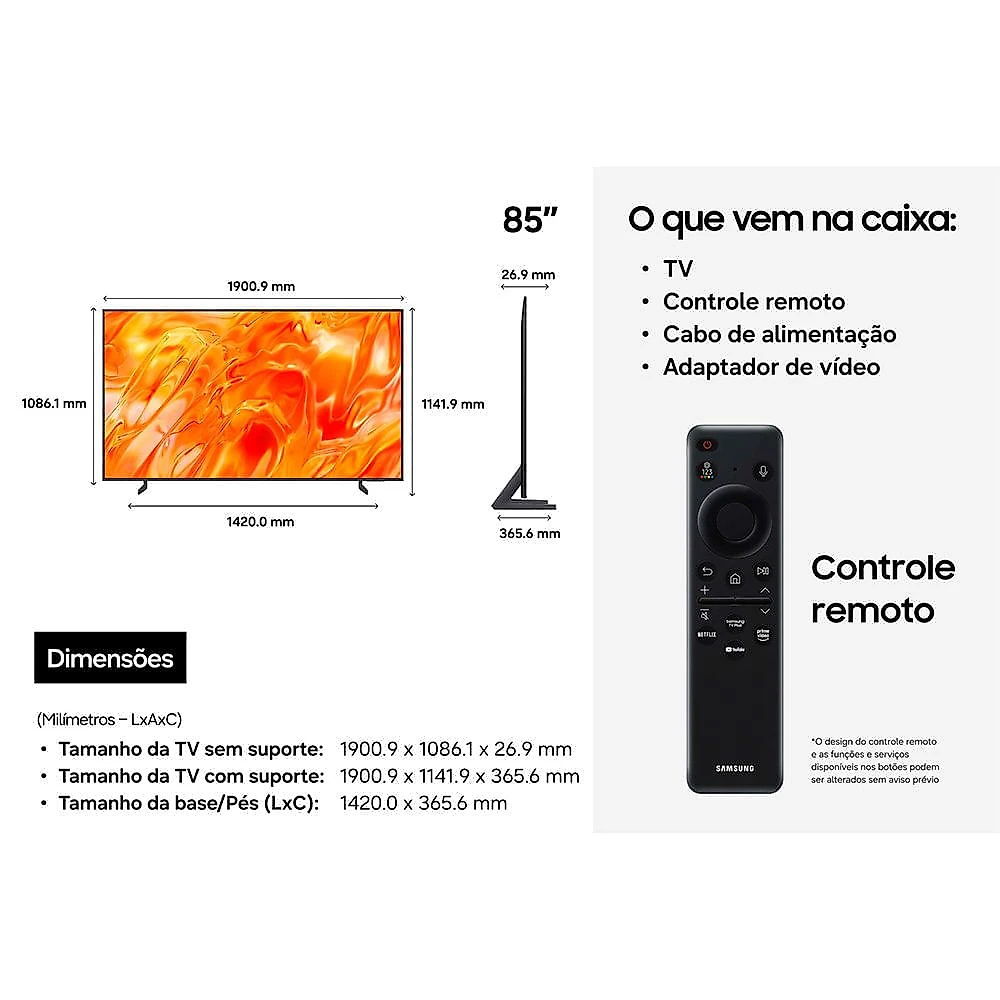 Smart TV Samsung 85" Polegadas Neo QLED 4K QN70H 2026 + Soundbar Samsung Série Q com 3.1.2 canais HW-Q600H Bivolt