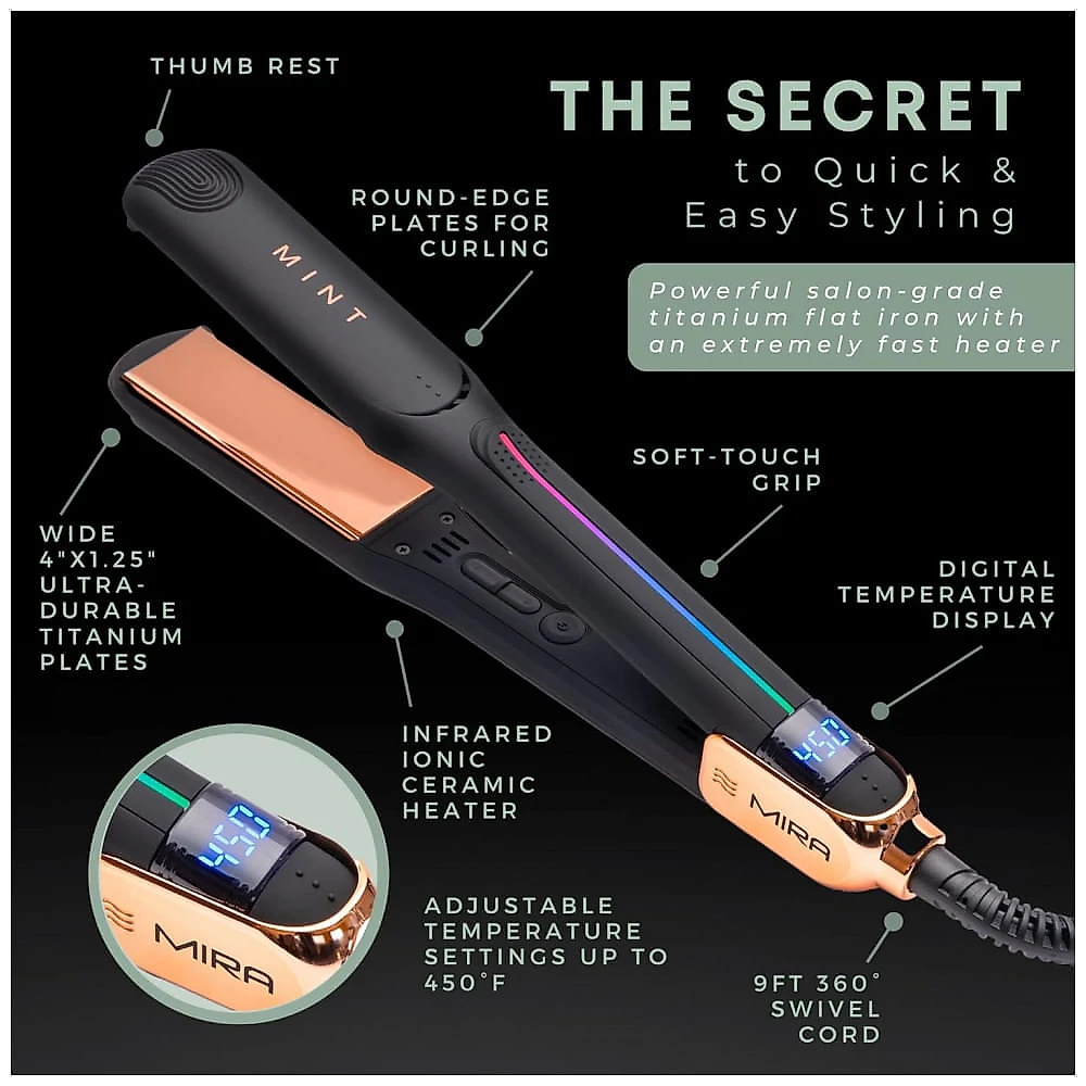 Chapinha Prancha de Cabelo Profissional Aquece Rápido com Placas de Titânio, Bivolt, MINT MVK14, Preto