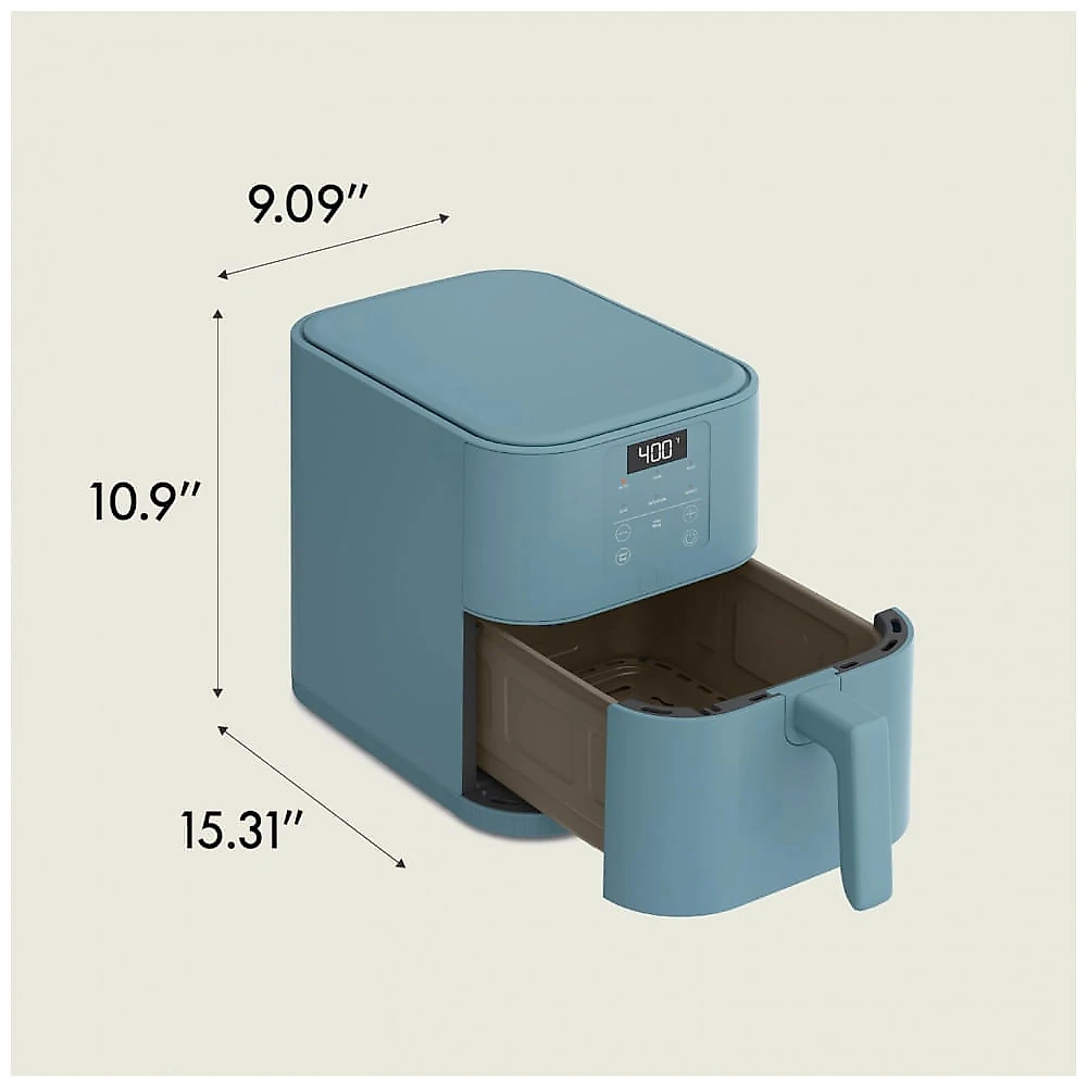 BELLA Air Fryer Slim 6 QT Surf - Coating Cerâmico EverGood, 6 Opções, 5lb Capacidade, Timer, Controle Digital