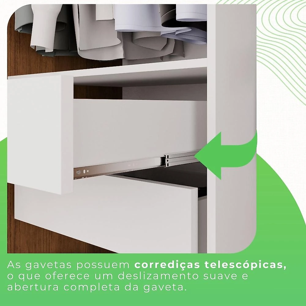 Guarda Roupa Solteiro com Espelho 2 Portas 2 Gavetas Costa Rica Sallêto Móveis Cinamomo/Off-White