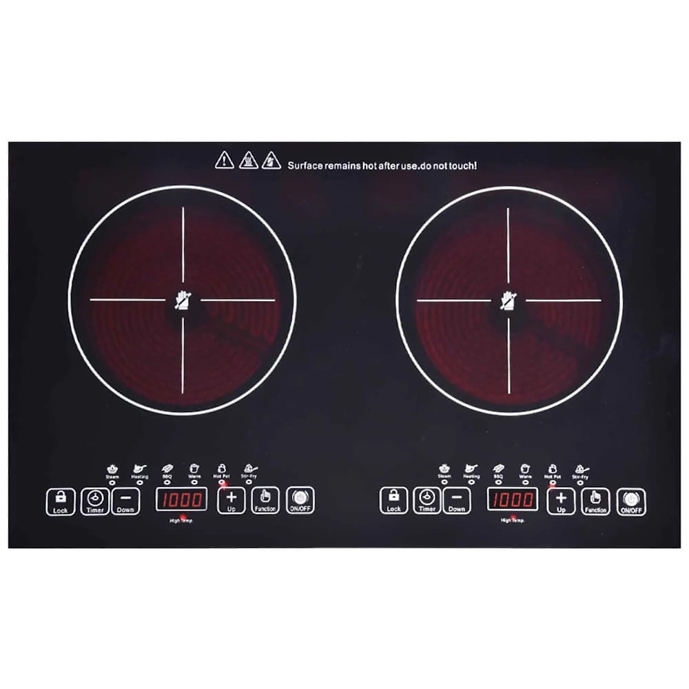 Cooktop de Indução Elétrico de Cerâmica com 2 Queimadores de 60cm e Controle Digital, 110V 2200W, FVBADE, Preto