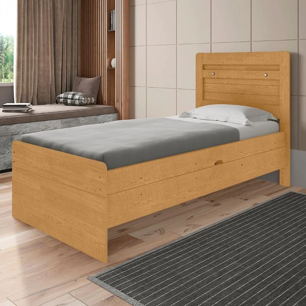 Cama De Solteiro Flex Com Baú Denise Naturalle Off White