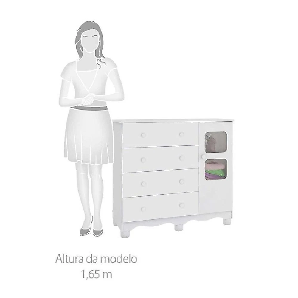 Quarto de Bebê om Guarda Roupa 3 Portas 3 Gavetas e Cômoda 1 Porta 4 Gavetas  Duda Quarto Infantil com Guarda Roupa 3 Portas 3 Gavetas e Cômoda 1 Porta 4 Gavetas Mimo Espresso Móveis Branco Brilho