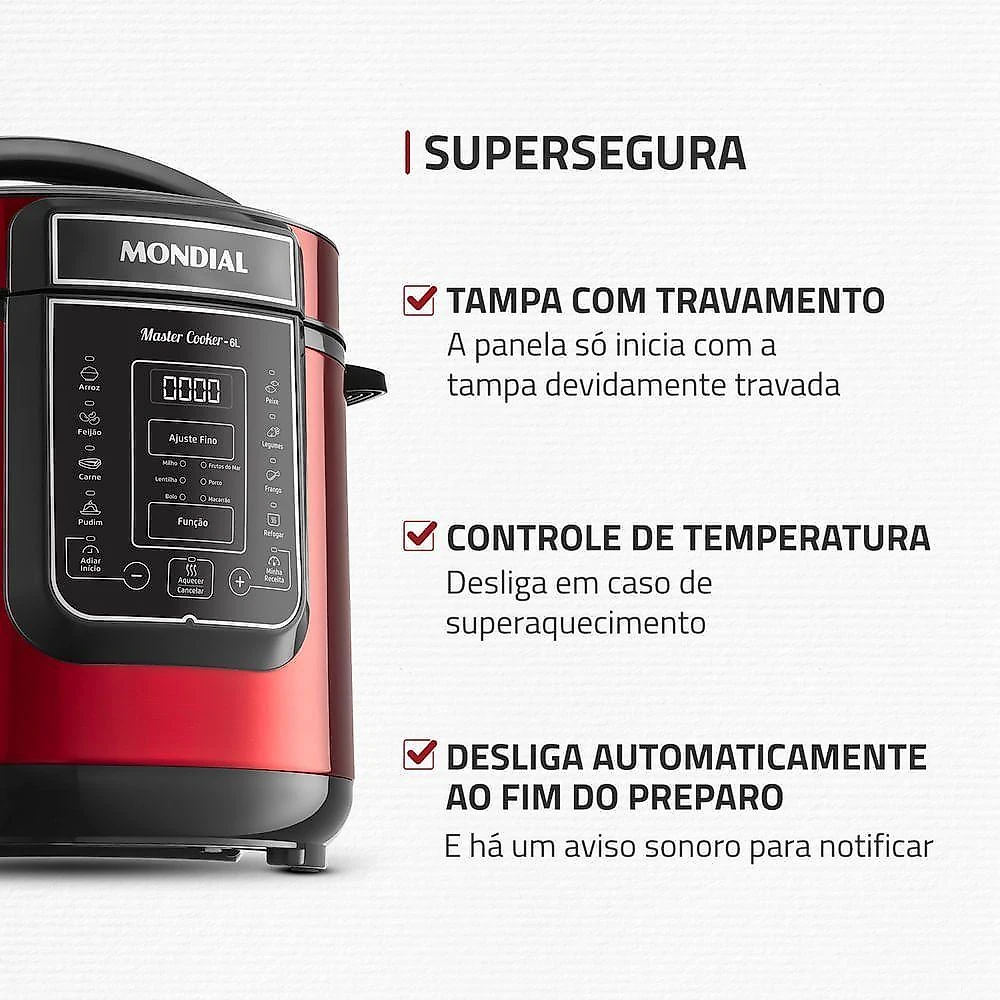 Panela de Pressão Elétrica Digital 6L Mondial Vermelho/Inox PE-60-6L-RI 220V/60HZ