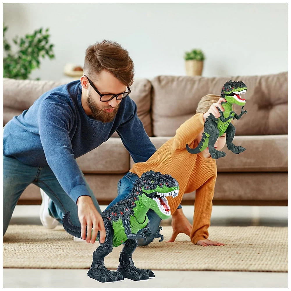AHCo. Grande Brinquedo de Dinossauro TRex para Caminhar para Crianças Realista com Olhos 3D, Jato de Névoa, Luzes e Rugido Presente para Crianças