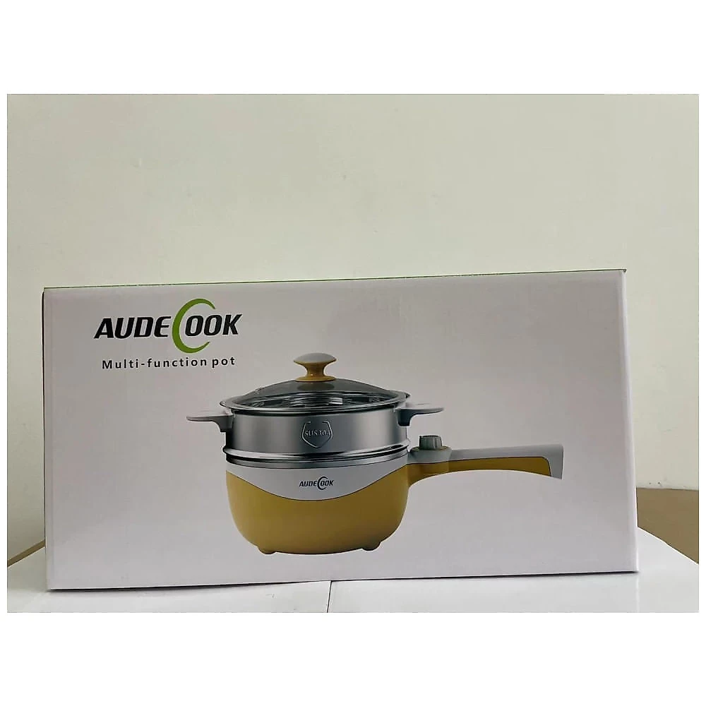 Panela Elétrica Mini Audecook Hot Pot - 1,7L, Frigideira Portátil Antiaderente, Potência Ajustável, Cozimento Rápido de Macarrão em Viagens