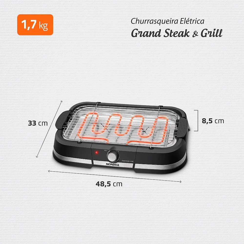 Churrasqueira Elétrica Grand Steak & Grill 1800W CH08BI Mondial Preta 127V 127V