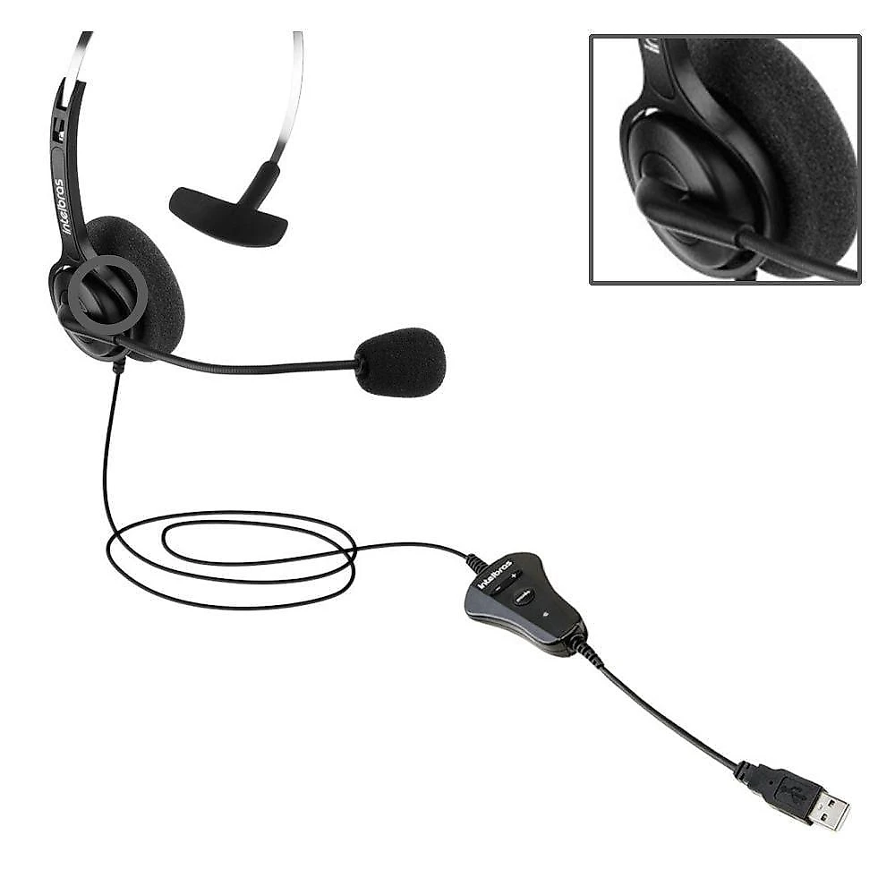 Headset Intelbras CHS 40 USB com Microfone Flexível e Controle no Cabo 2,4m com LED e Mute Preto