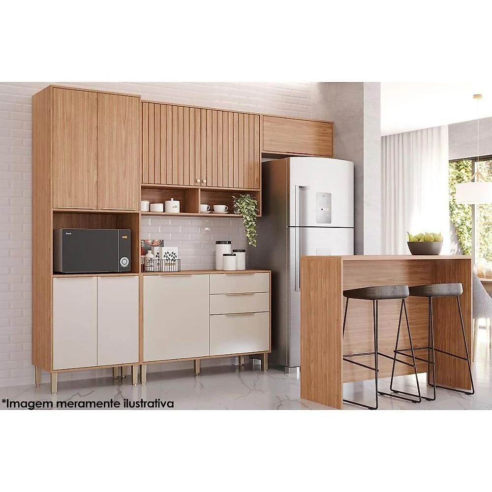 Gabinete com Tampo Cozinha Esplêndida 2 Portas 2 Gavetas MDF 120cm Cinamomo-titanium MGM