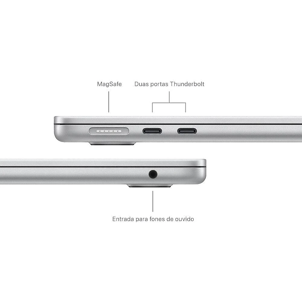 Apple MacBook Air 13", M3, CPU de 8 núcleos, GPU de 8 núcleos, 24GB RAM, 512GB SSD - Prateado