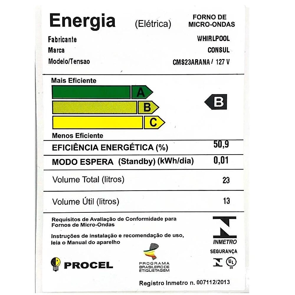 Micro-ondas Consul 23 Litros CMS23AR, Inox - 110 Volts