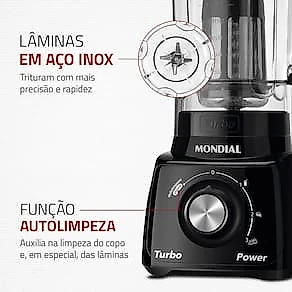 Liquidificador Mondial Turbo Power L-99 FB Copo San Cristal 3 Velocidades 550W Preto 110V